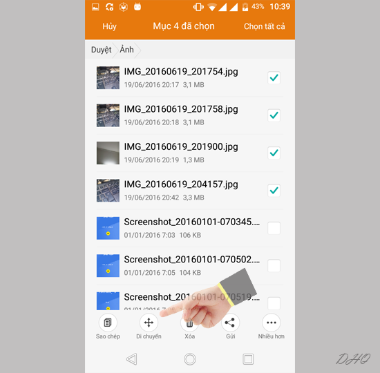 Chọn tập tin muốn thực hiện